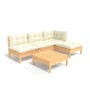 Set Divani da Giardino 5 pz con Cuscini Crema Massello di Pino