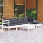 Set Divani da Giardino 6 pz con Cuscini Bianchi Legno di Pino