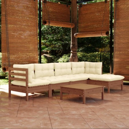 Set Divani da Giardino 6 pz con Cuscini Miele Legno di Pino