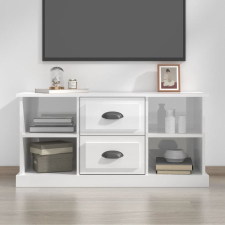 Mobile Porta TV Bianco Lucido 99,5x35,5x48 cm Legno Multistrato