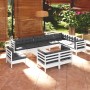 Set Divani da Giardino 11 pz con Cuscini Bianchi Legno di Pino