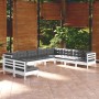 Set Divani da Giardino 10 pz con Cuscini Bianchi Legno di Pino