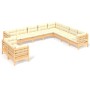 Set Divani da Giardino 10 pz con Cuscini Crema in Massello di Pino