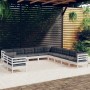 Set Divani da Giardino 11 pz con Cuscini Bianchi Legno di Pino