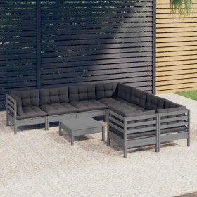 Set Divani da Giardino 9 pz con Cuscini Legno Massello di Pino