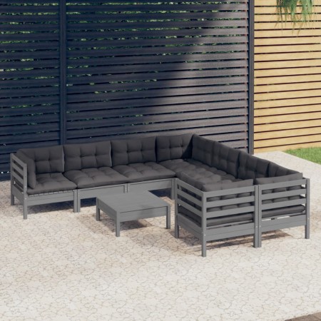 Set Divani da Giardino 9 pz con Cuscini Legno Massello di Pino