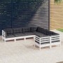 Set Divani da Giardino 8 pz con Cuscini Bianchi Legno di Pino