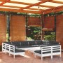 Set Divani da Giardino 12 pz con Cuscini Bianchi Legno di Pino