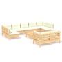 Set Divani da Giardino 10 pz con Cuscini Crema Massello di Pino