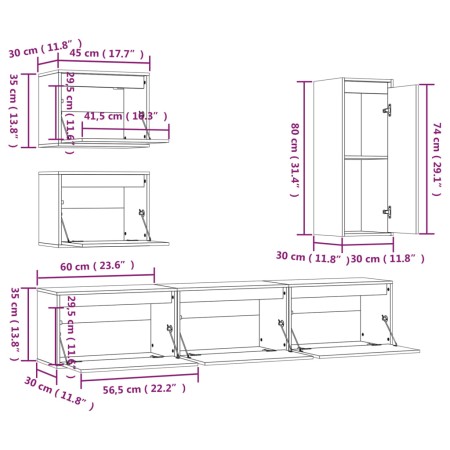 Mobili Porta TV 6 pz Miele in Legno Massello di Pino