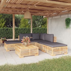 Set Divani da Giardino 6 pz con Cuscini Legno Massello di Teak