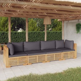 Set Divani da Giardino 4 pz con Cuscini Legno Massello di Teak