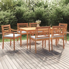 Set da Pranzo Giardino 7pz con Cuscini Legno Massello di Teak