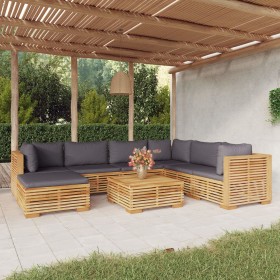 Set Divani da Giardino 8 pz con Cuscini Legno Massello di Teak