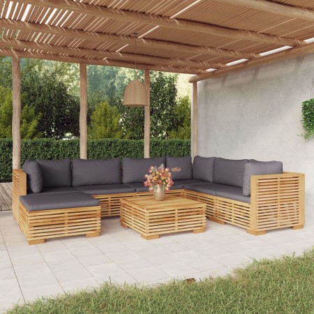 Set Divani da Giardino 8 pz con Cuscini Legno Massello di Teak