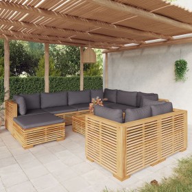 Set Divani da Giardino 10 pz con Cuscini Legno Massello di Teak