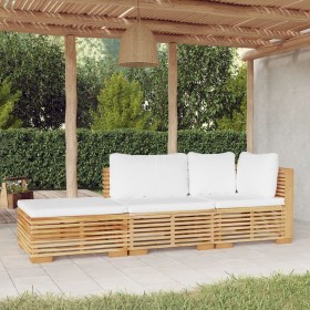 Set Divani da Giardino 3 pz con Cuscini Legno Massello di Teak