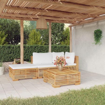 Set Divani da Giardino 4 pz con Cuscini Legno Massello di Teak