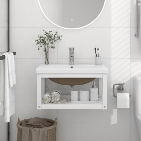 Telaio per Lavabo da Bagno con Lavabo Integrato Bianco in Ferro