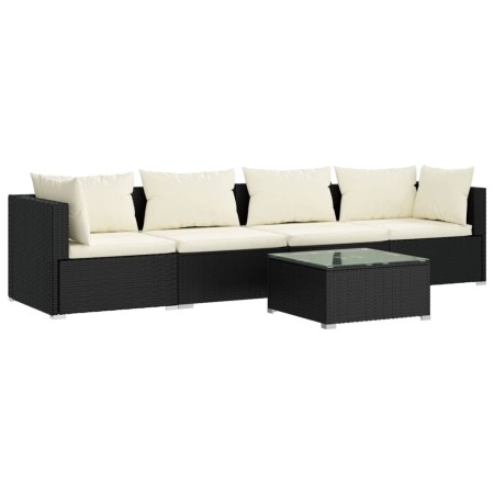 Set Divani da Giardino 5 pz con Cuscini in Polyrattan Nero