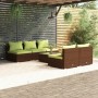 Set Divani da Giardino 6 pz con Cuscini in Polyrattan Marrone