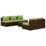 Set Divani da Giardino 6 pz con Cuscini in Polyrattan Marrone