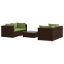 Set Divani da Giardino 5 pz con Cuscini in Polyrattan Marrone