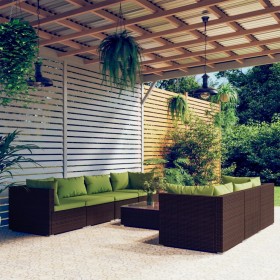 Set Divani da Giardino 8 pz con Cuscini in Polyrattan Marrone