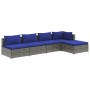 Set Divani da Giardino 5 pz con Cuscini in Polyrattan Grigio