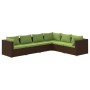 Set Divani da Giardino 6 pz con Cuscini in Polyrattan Marrone