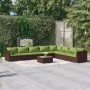 Set Divani da Giardino 9 pz con Cuscini in Polyrattan Marrone