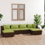 Set Divani da Giardino 6 pz con Cuscini in Polyrattan Marrone