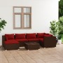 Set Divani da Giardino 7 pz con Cuscini in Polyrattan Marrone