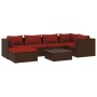 Set Divani da Giardino 7 pz con Cuscini in Polyrattan Marrone