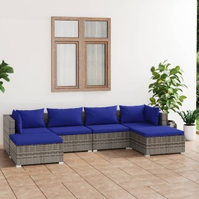 Set Divani da Giardino 6 pz con Cuscini in Polyrattan Grigio