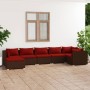 Set Divani da Giardino 7 pz con Cuscini in Polyrattan Marrone