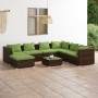 Set Divani da Giardino 8 pz con Cuscini in Polyrattan Marrone