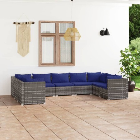 Set Divani da Giardino 9 pz con Cuscini in Polyrattan Grigio