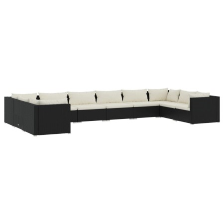 Set Divani da Giardino 10 pz con Cuscini in Polyrattan Nero