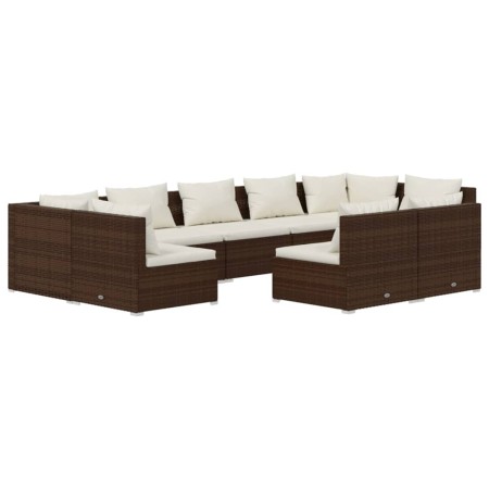 Set Divani da Giardino 9 pz con Cuscini in Polyrattan Marrone