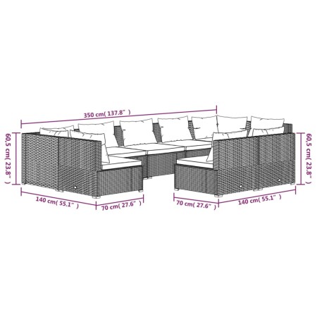 Set Divani da Giardino 9 pz con Cuscini in Polyrattan Marrone