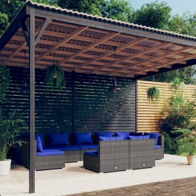 Set Divani da Giardino 9 pz con Cuscini in Polyrattan Grigio