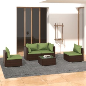 Set Divani da Giardino 5 pz con Cuscini in Polyrattan Marrone