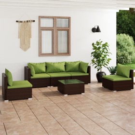 Set Divani da Giardino 6 pz con Cuscini in Polyrattan Marrone