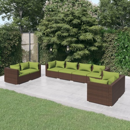 Set Divani da Giardino 8 pz con Cuscini in Polyrattan Marrone