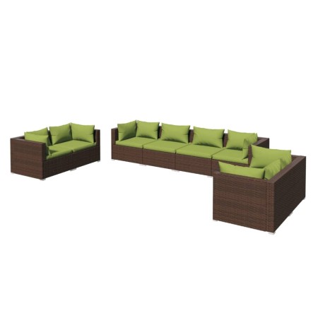 Set Divani da Giardino 8 pz con Cuscini in Polyrattan Marrone