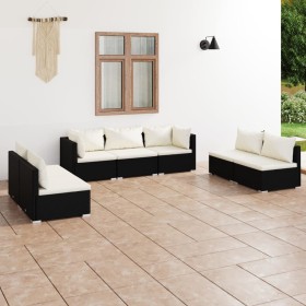 Set Salotto da Giardino 7 pz con Cuscini in Polyrattan Nero