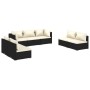 Set Salotto da Giardino 7 pz con Cuscini in Polyrattan Nero