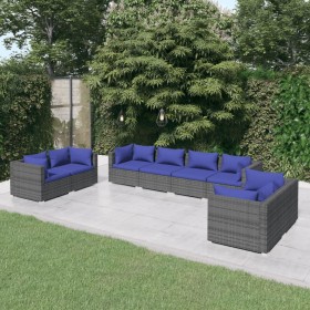 Set Divani da Giardino 8 pz con Cuscini in Polyrattan Grigio