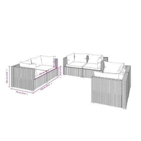 Set Divani da Giardino 6 pz con Cuscini in Polyrattan Marrone